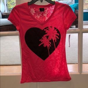 pink t-shirt with lace back